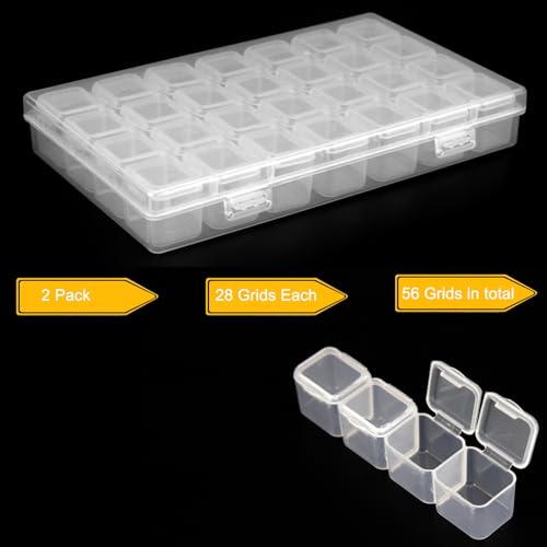 Image of Guyuyii 2 Pack 28 Grids Diamond Painting Storage Organizer | 56 Slots Bead Storage Containers with Snap-Lock Lids for DIY, Diamond Drills, Earrings, Jewelry, Small Craft Supplies