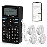 SUPVAN E11 Bluetooth Label Maker Machine with 4 Tapes, Support Keyboard & App with 30+ Fonts and 660+ Icons, Rechargeable Inkless Labeler for Home, Kitchen, Office, School, Organization, Black
