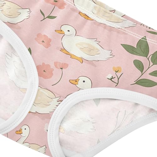 Wusikd Cute White Ducks Girls' Underwear Cotton Flowers Pink Girls Briefs Soft Toddler Underwear 2T4