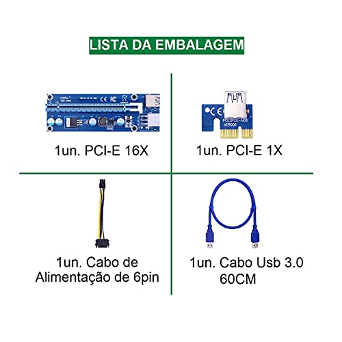 Kit com 3 un. Cabo Riser Usb 3.0 Pci-e Sata PCI-Express 1X para 16X Mineração GPU Ethereum