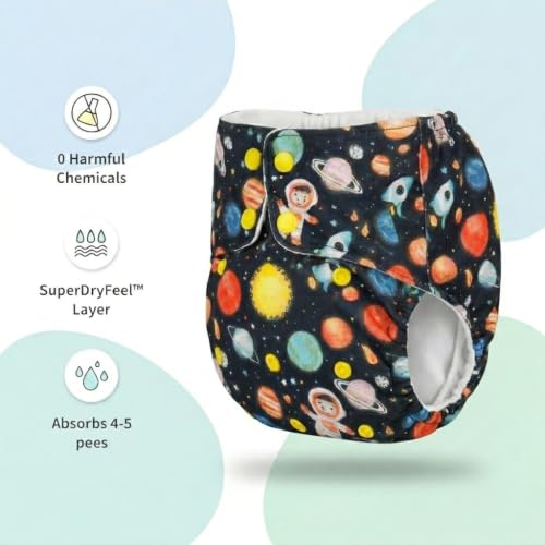 Image of Little Pea Adjustable Cloth Diaper for Babies (3 Months-3 Years) | Leak-Proof, Washable & Reusable | Includes 2 Diaper + 2 Absorbent Pad | Free Size (5-18 kg) | Pack of 2