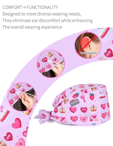 Image of Kousenpu Scrub Caps for Women, Adjustable Women's Surgical Cap with Buttons, Breathable Cute Design for Nurses and Doctors