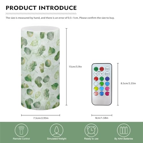 Image of Flameless Candle Electric LED Lights with Dancing Flame, with Timer Remote 12 Color Lights, 3 AAA Batteries Operated(Not Include), 2.95'' X 5.9'' for Home Decor, Green Leaf Lotus Leaf