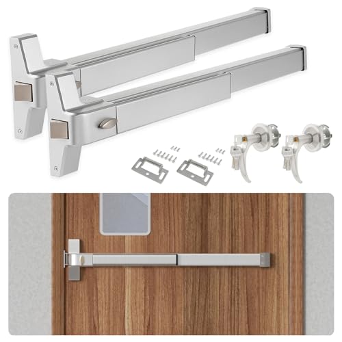 BEAMNOVA 2 Pack 27.5 in Commercial Door Push Bar Panic Exit Device Exterior Lever Lock Key Set Gate Roller Strike Plate End Cap Metal Parts, for 27.5 to 41 inches Wide Door, Metallic