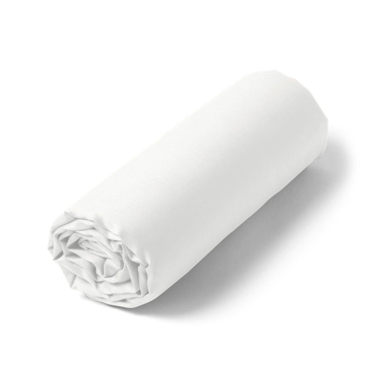Drap Housse en Satin de Coton 180x200cm Blanc Bonnet 35cm 100% Coton Longues Fibres 80 Fils/cm²