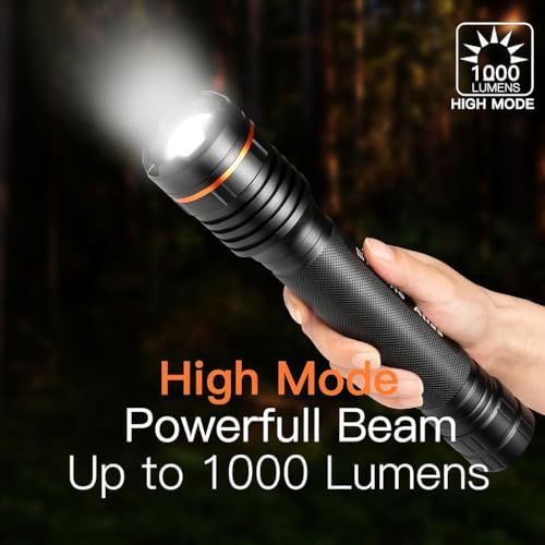 KunHe Heavy Duty 3D Cell LED Flashlights Large Aluminum Zoomable High Lumens-1000 LM Battery Powered Police Flashlight- Big Flashlight for Home Emergency Power Outages Camping Car - Image 2