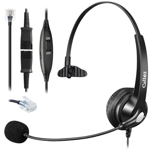 Callez RJ45 Auriculares Teléfono Fijo Mono, Micrófono con Cancelación de Ruido y Quick Disconnect