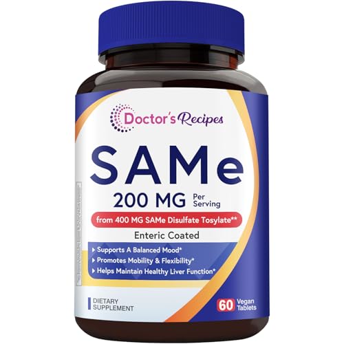 Doctor's Recipes SAM-e 200 mg, S-Adenosyl-L-Methionine, Non-GMO, Mood, Comfort, Cognitive & Liver Health Support, Enteric Coated, High Absorption, 60 Vegan Tablets