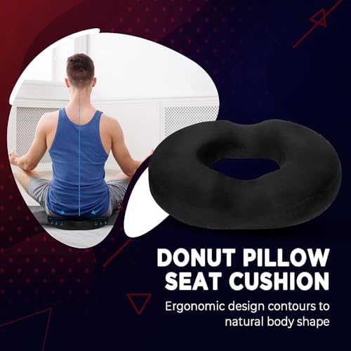 Image of Donut Pillow - with Coccyx Support Shape - Orthopedic Seat Cushion for Hemorrhoid & Tailbone Pain Relief, Sciatica Support - Ideal for Office Chairs, Car Seats & Wheelchairs