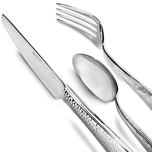 Hudson Essentials 20-Piece Hammered 18/10 Stainless Steel Silverware Cutlery Set, Flatware Service For 4 (20-Piece Set) #TOP5