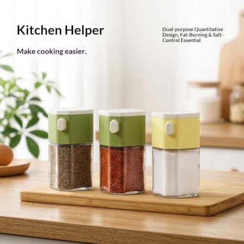 Image of 2-in-1 Seasoning Bottle, One-Press Quantitative Salt Shaker, Moisture-Proof Spice Dispenser with 0.5g Precise Dispensing, Salt Storage Jar for Kitchen, BBQ, Cooking & Camping (Green)
