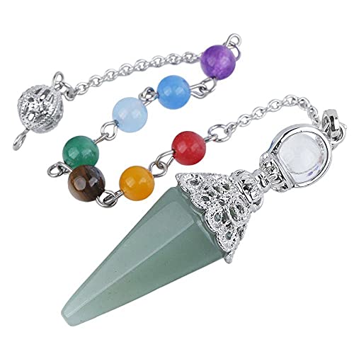 Dowsing Reiki Crystal Pointペンダントスライバカラーチェーンアムレジュエリーペンデュールのための天然石六角形振り子-緑のアベンチュリン