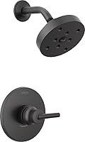 Vista 1 de Delta Faucet Trinsic 14 Series Single-Function Shower Trim Kit with Single-Spray H2Okinetic Shower Head, Matte Black T14259-BL (Valve Not Included)