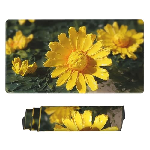 Tapis de bureau étendu floral jaune pour ordinateur portable
