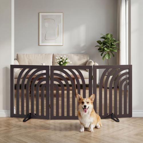 Hundegitter, gebogen, freistehend, für Türen, 3 Paneele, Braun