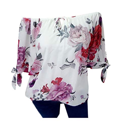 Xinantime Womens Plus Size Short Sleeve Print Off Shoulder Blouse Pullover Tops Shirt (White,XXXL)