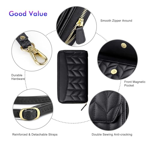Image of nuoku Womens RFID Wallet Purse Wristlet Crossbody Clutch with Zip Around 2 Strap | RFID