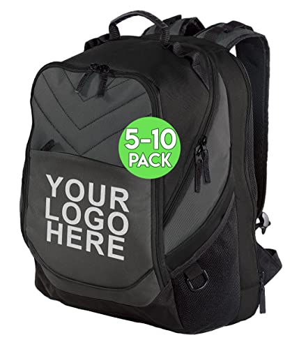 Mochila personalizada para computador empresarial - Adicione seu nome (laptops de 17 polegadas), Carvão escuro/preto, Add Your Logo, Mochilas Daypack