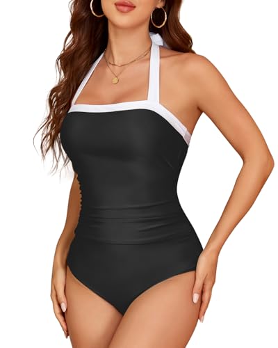Century Star One Piece Swimsuit Women Tummy Control Swimwear Retro Halter Vintage Bathing Suit