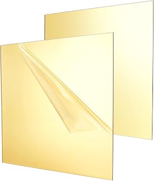 BENECREAT 2Pcs 30x30cm/12x12 Inch Acrylic Mirror Sheets, 1/8 Inch3mm Square Flexible Mirror Sheets with Film Attached for Engraving Wall Decor DIY Crafts, Gold