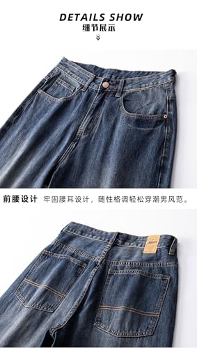 Jeans Pants Trousers Denim Loose and Comfortable Wide Leg Men's Washed Blue Hanging Casual Long Versatile Style4