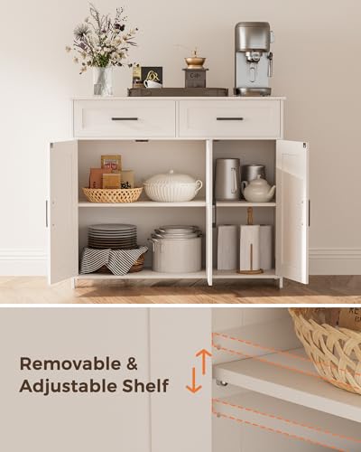 Homhedy Sideboard Buffet Cabinet, Coffee Bar Storage Cabinet with Drawers and Doors, Farmhouse Kitchen Cabinet with Adjustable Shelves, for Kitchen, Dining Room, Living Room, White - view 3
