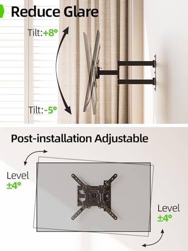 Image of USX Mount TV Wall Mount for Most 26-60 Inch TVs up to 77 lbs, Full Motion Wall Mount TV Bracket with Swivel Tilt Single Stud Design for Corner, Max VESA 400x400mm fit Most 32 40 42 43 50 55 60 TVs