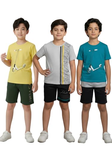 Image of HELLCAT Boys Dress Clothing Set Combo with Tshirts & Shorts - Pack 3