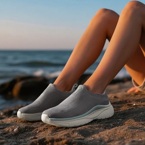 NORTIV 8 Women's Slip on Walking Shoes Hands Free Non-Slip Lightweight Gym Workout Casual Comfort Breathable Running Tennis SwiftSleek Fashion Sneakers,Size 7.5,Grey,NWUMWA2401