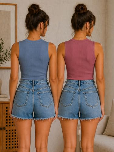 Image of Toochki Tops for Women Crop Top for Women's Tank Activewear Tee Casual Sports Cotton High Neck Camisole Pack of Two (2)