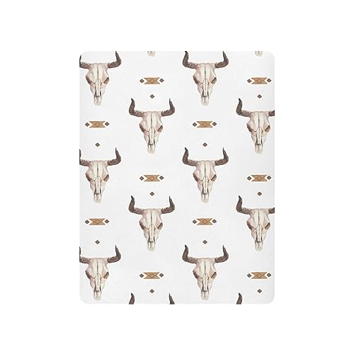 Image of Western Bull Skull Crib Sheets Soft Breathable Fitted Baby Playard Sheets Mattress Cover for Girl Boys, 39 inch x 27 inch x 5 inch