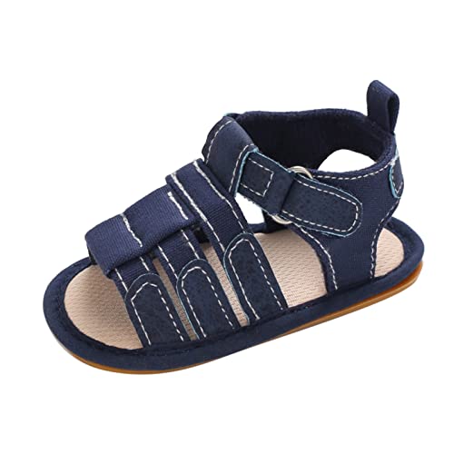 Botas de bebé Primavera Verano Niños Bebé Zapatos Niños Niñas Sandalias de Fondo Plano Ligero Punta abierta Gancho Lazo Color Sólido Estilo Romano Adiletten Con Botones, azul, 19 EU
