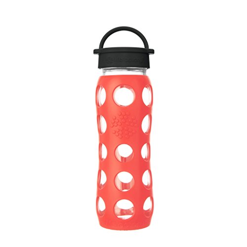 Lifefactory 22-Ounce BPA-Free Glass Water Bottle with Classic Cap and Protective Silicone Sleeve, Poppy
