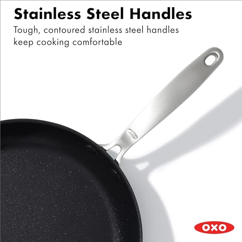 OXO Enhanced, 12" Frying Pan Skillet with Lid, Healthy Ceramic Nonstick, PFAS-Free, Stainless Steel Handle, Dishwasher Safe, Oven Safe, Black - Image 6