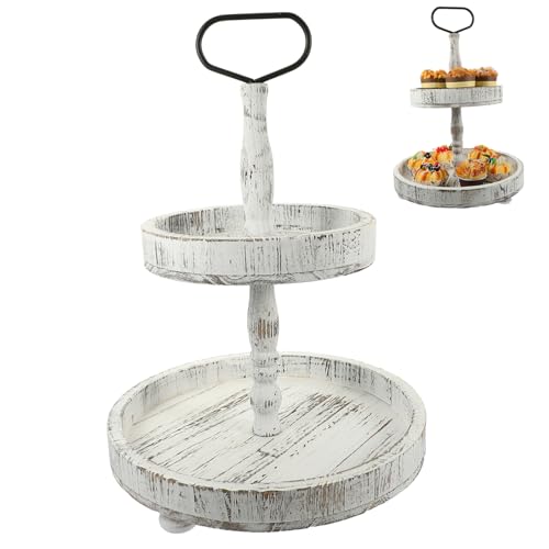 SOLUSTRE Set Rustic Wooden Tiered Dessert Tray Wooden Cake Stand Round Centerpieces for Kitchen