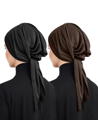Image of Mehar Women's Hair Ponytail Cap Set of 2 | Soft Stretchable Polyester Hijab Inner Cap | Adjustable Tie-Back | Scarf & Helmet Inner | One Size Fits All