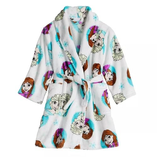 Disney Frozen Anna and Elsa, Snowflakes Plush White Minky Bathrobe, Robe, Sizes 2T-5T