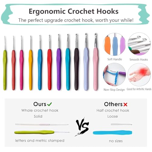 Image of Crochet Kit with Soft Grip Handles - Full Crochet Hook Set for Beginners & Yarn Lovers - Ergonomic Crochet Tools for DIY Craft & Gifting (Crochet Hooks Set)