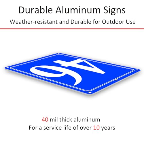 Image of Premium Aluminum Number Signs 46, Metal 12 inch X 8 inch Blue Numbered Signs Outdoor for Parking Lots, Floor, Dock, Court, Aisle, Field, High Visibility, No Fade, Weather-resistant