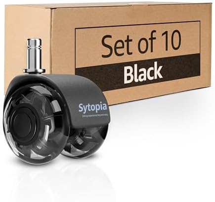Sytopia Office Chair Wheels Replacement Set of 10, 11x22mm Pin Office Chair Castors for Hardwood Floor, Carpet, Smooth and Silent Gliding, Safe for All Floors (Black, Not Compatiable with 1KEA)