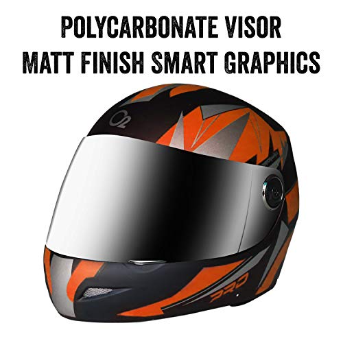 Image of O2 Max Pro Full Face Helmet with Scratch Resistant Visor, Cross Ventilation & Matte Finish Graphics for Men's Bike Motorcycle Scooty Riding (Orange, M)