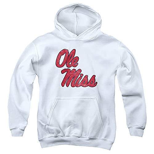 University of Mississippi Ole Miss Official Distressed Primary Unisex Youth Pull-Over Hoodie,White, Medium