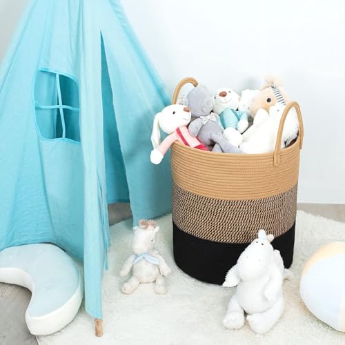 Image of Laundry Basket for Clothes | Cotton Rope Laundry Basket with Handles | Foldable Clothes Storage Basket for Bedroom, Bathroom & Laundry Room | Large Laundry Hamper, 38 x 38 x 46 cm