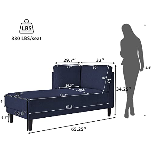 Anwick Chaise Lounge Indoor Tufted Fabric, Modern Upholstered Recliner Lounge Chair for Living Room Bedroom, Sleeper Lounge Sofa(Navy Blue)