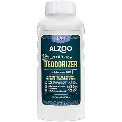 ALZOO Cat Litter Deodorizer, Concentrated Granules Absorb & Help Neutralize Odors, Mineral-Based Active Ingredients, Up To 30 Uses, Fresh Lavender Scent, 26.6 Oz.