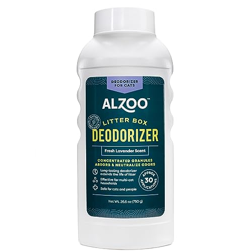 ALZOO Cat Litter Deodorizer, Concentrated Granules Absorb & Help Neutralize Odors, Mineral-Based Active Ingredients, Up To 30 Uses, Fresh Lavender Scent, 26.6 Oz.