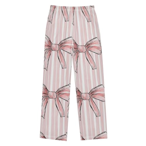Pajama Bottoms, Ribbon Bow Pink Striped Pajamas Pant Sleep Long Pants Lounge Wear Elastic Waist Sleepwear Pjs