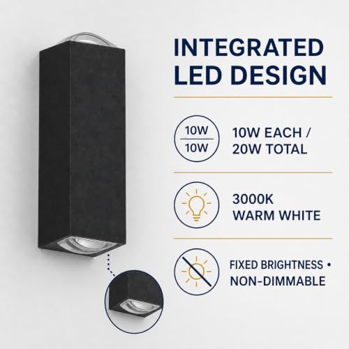 Image of 2-Pack LED Outdoor Wall Lights, 20W Total, 3000K, IP65, Black | 2-Pack Modern Wall Lights with Warm Up-and-Down Beams, Integrated LED, IP65 Protection and Aluminum Bodies
