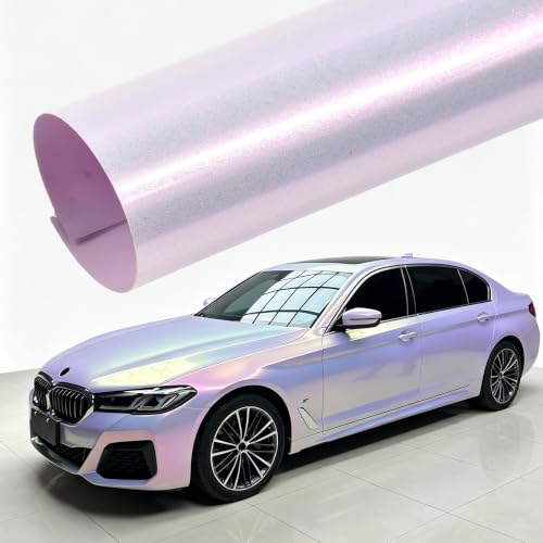 Image of Light Purple Gray to Charming Diamond Gold Metallic Chameleon Vinyl Wrap Sparkling Pearlescent Pink Color Change DIY Vehicle Vinyl Film, 59.84 inch x 39.37 inch