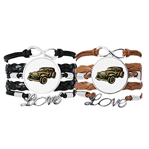 Pulsera de cuerda de cuero de coches clásicos negros DIYthinker unida para parejas